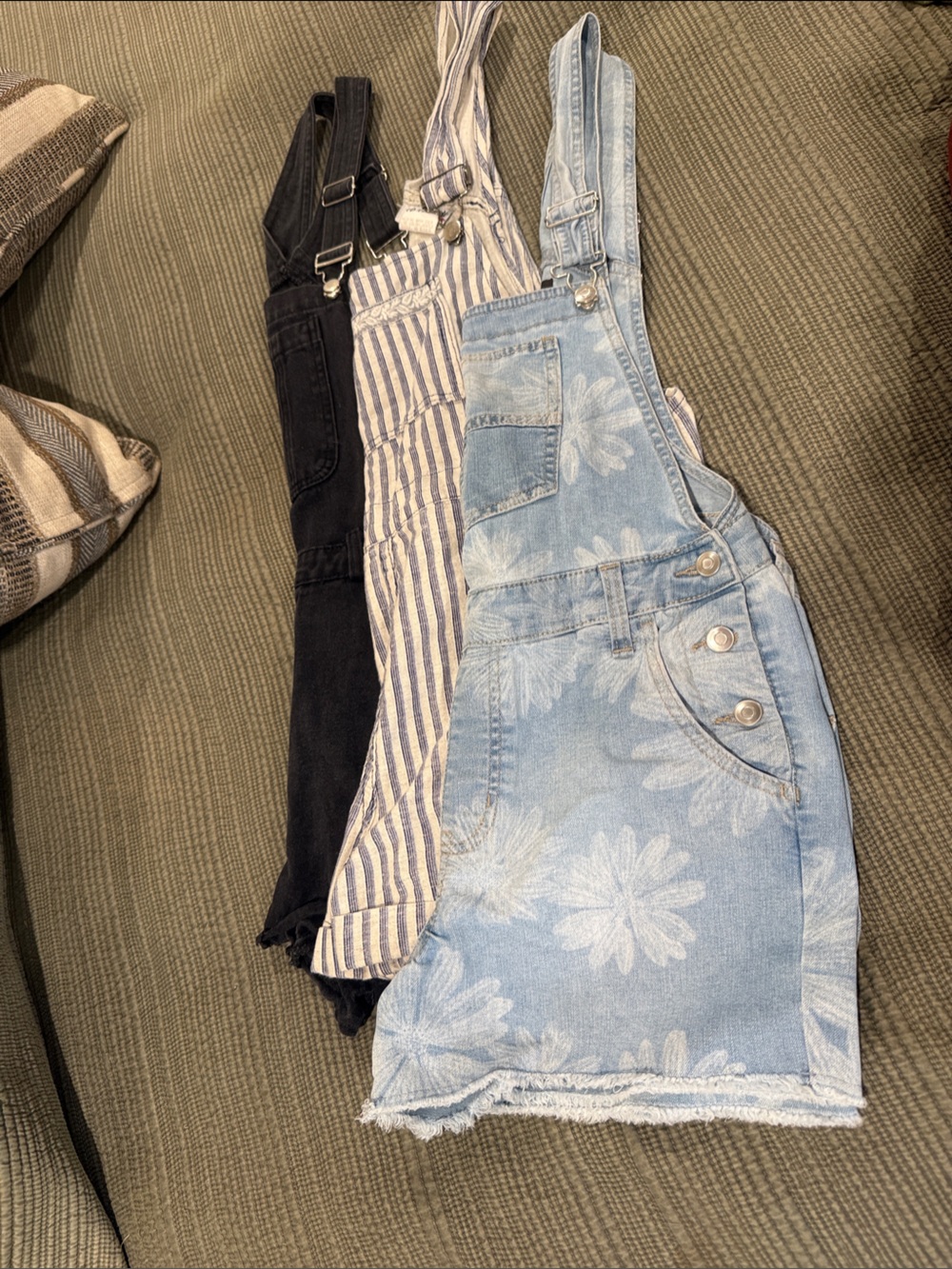 Light Blue Floral Overall Denim Jean Shorts - Women